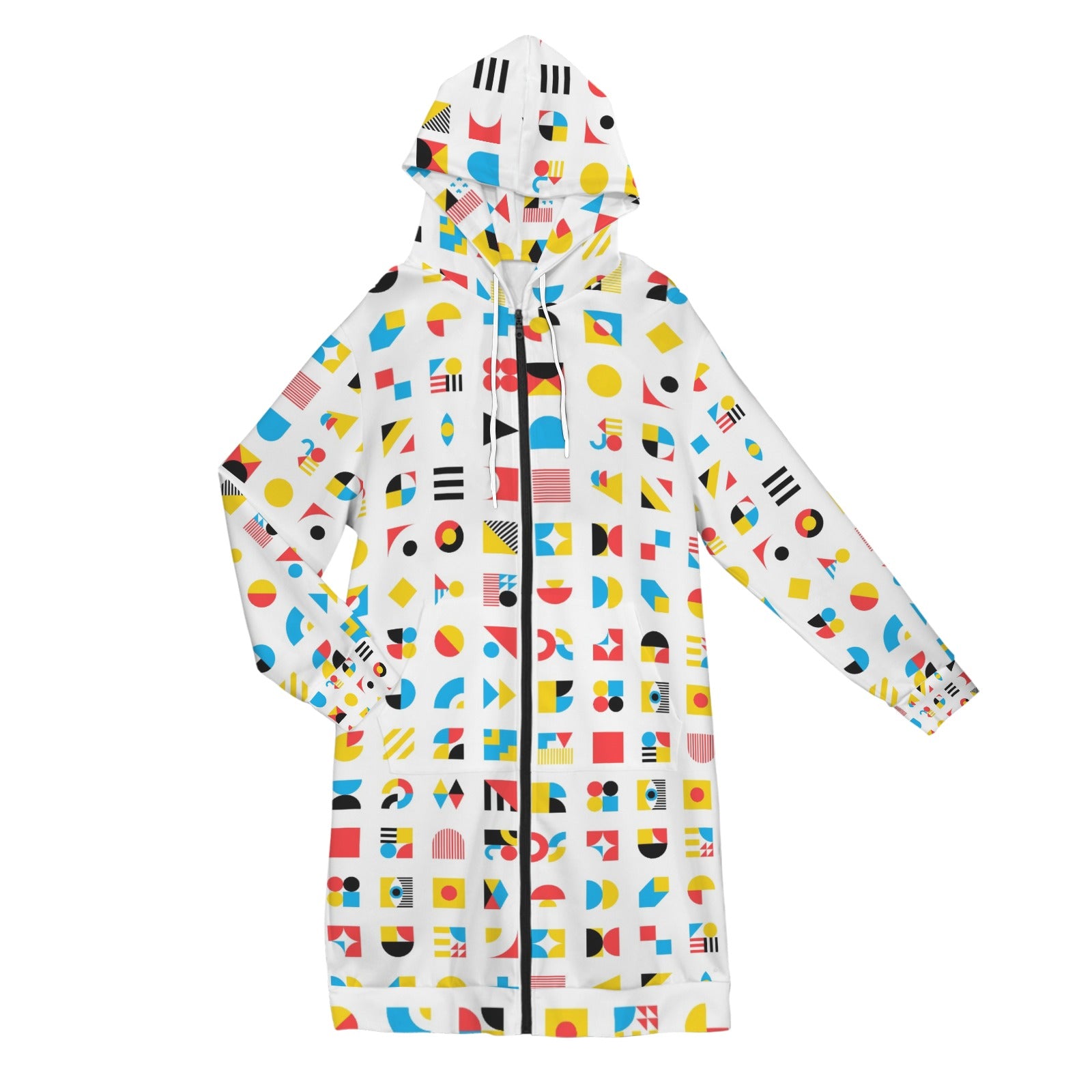 Shapes and colors, zip up long hoodie