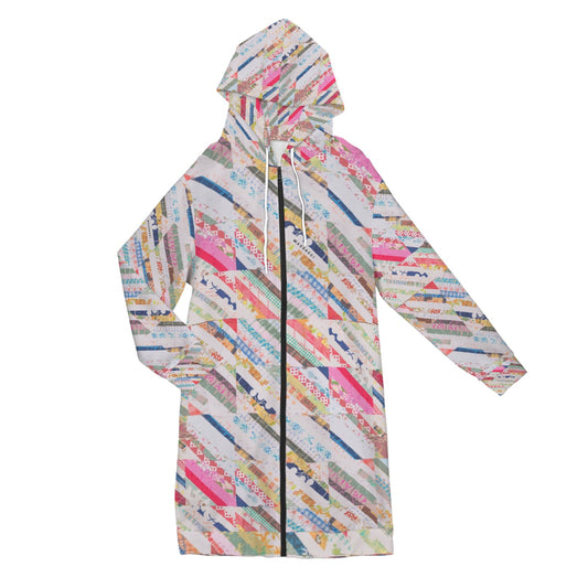 Tilted quilt, zip up long hoodie