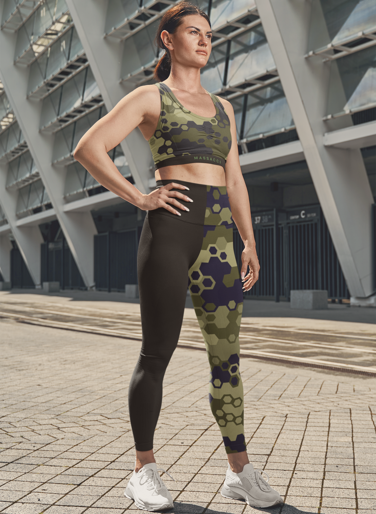 Geometric Camo, Leggings and Sports Bra Full Set