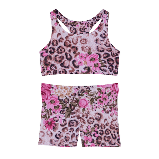 Cheetah Pink, Shorts and Sports Bra Full Set