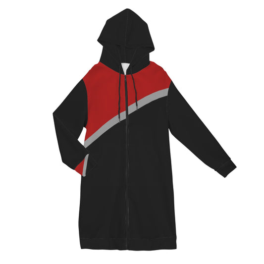 Red stripe, zip up long hoodie